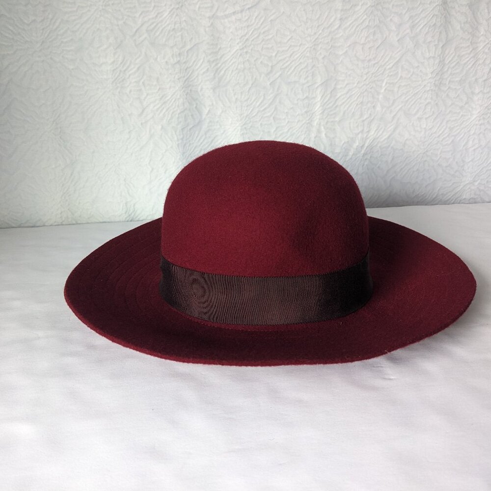 LUCKY Brand 100% Wool Felted Fedora Brimmed Hat Burgundy